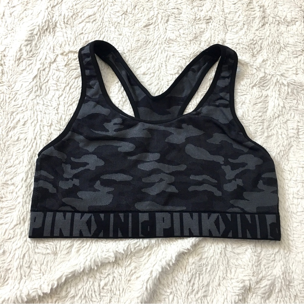 👟 PINK Seamless Grey Camo Racerback Sports Bra